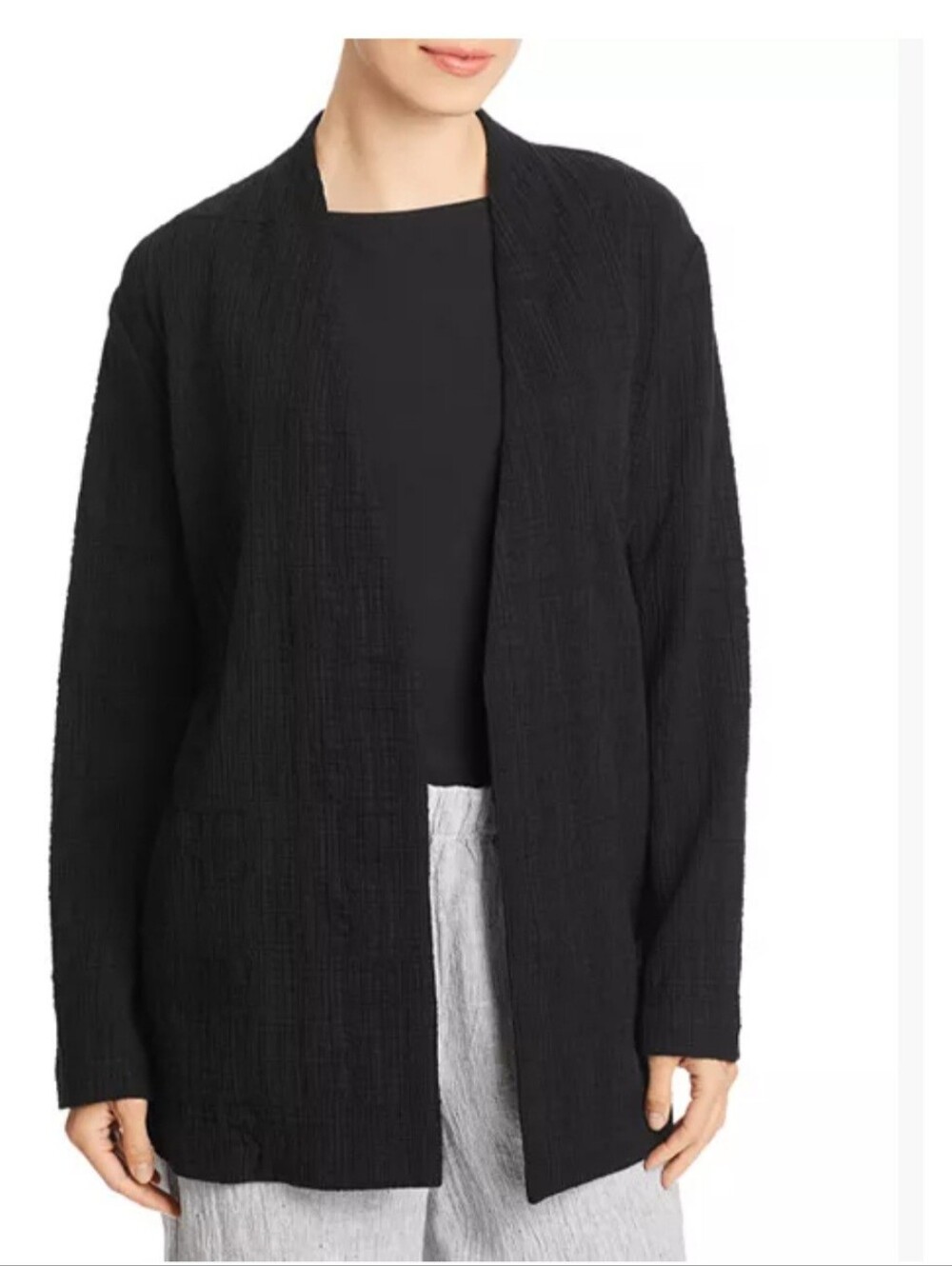 NWOT Eileen Fisher Black 100% Wool Lightweight Cardigan Sweater Medium
